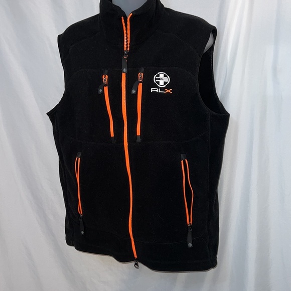 RLX Ralph Lauren Mens Fleece Vest Black Orange Size Medium Soft - Picture 3 of 9